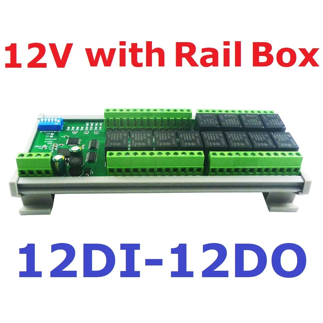12CH Modbus RTU Relay Module – RS485 10A Digital Output Board with Opto-Isolated Inputs DIN Rail for PLC Industrial Automation
