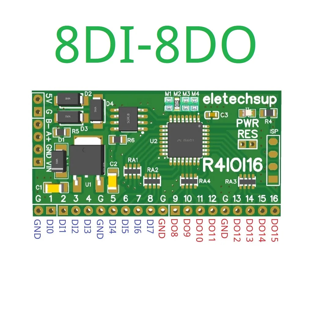 Modbus RTU Digital I/O RS485 Board – 16DI/16DO/8DI-8DO/4DI-12DO/12DI-4DO Selectable for Arduino ESP32 ESP8266 PLC Smart Home