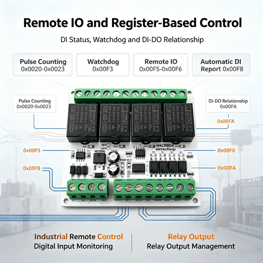 4CH Pulse Counter RS485 Relay Module – Modbus RTU Remote IO Controller with Multifunctional Wired Control for Simple PLC Replacement N4CRB04