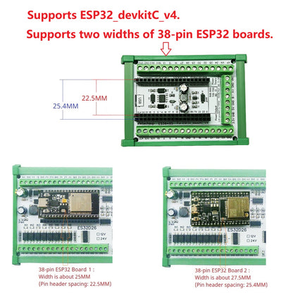 ES38485 ESP32 DevKitC V4 RS485 DIN Rail Expansion Board – 38PIN 2.4G WiFi BLE IoT Remote IO with 7-30V Power Input & 5V 3.3V Output