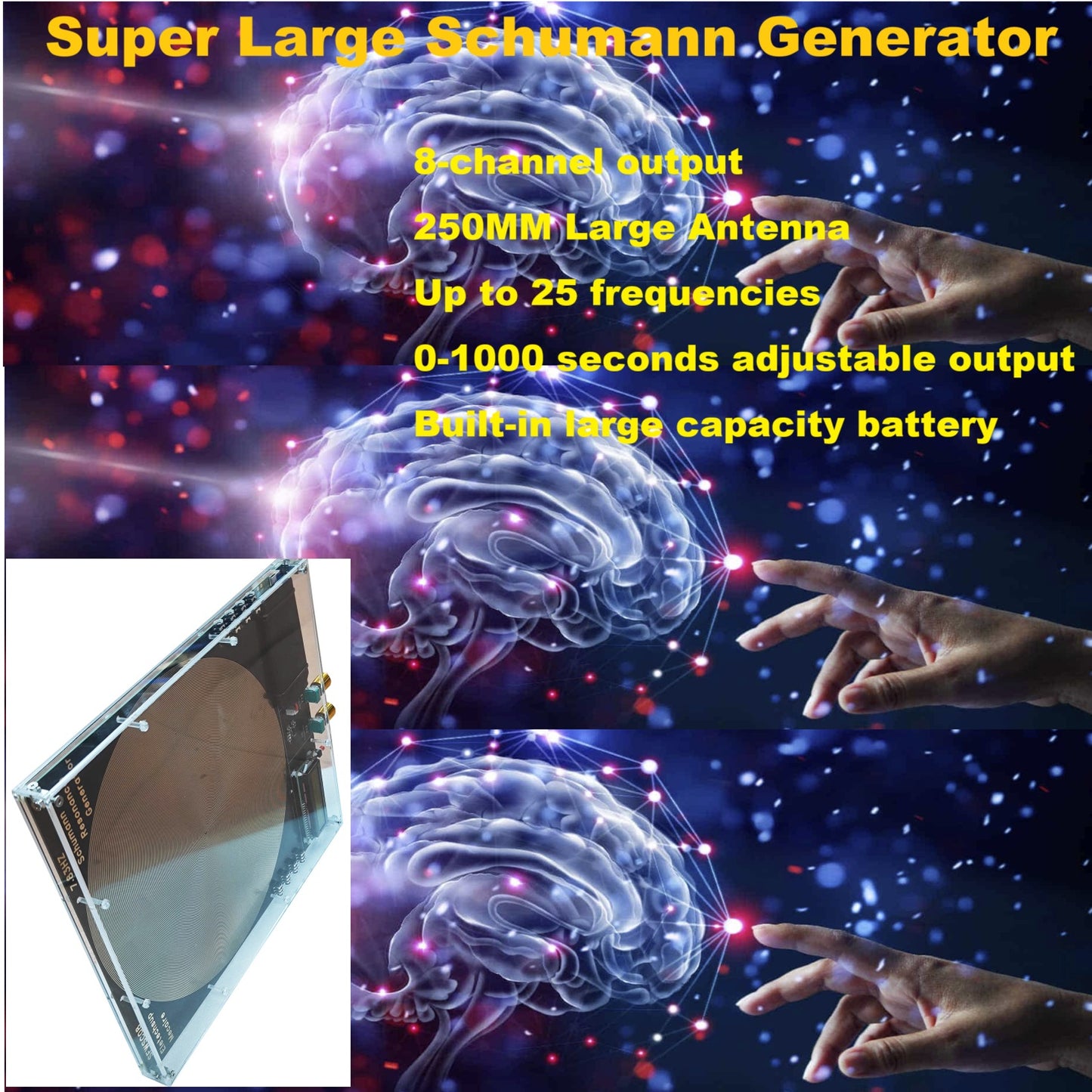 SFWSC08 8CH 250mm Schumann Resonance Generator – 25 Frequencies 7.83Hz Sleep Aid Device with 0.01-100000Hz Adjustable for Meditation Relaxation