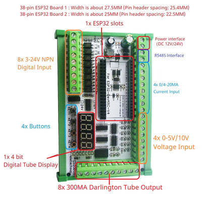 ES32A08 ESP32 Industrial IO Expansion Board – 8AI-8DI-8DO Relay Module with RS485 Modbus & WiFi for PLC Automation IoT DIY