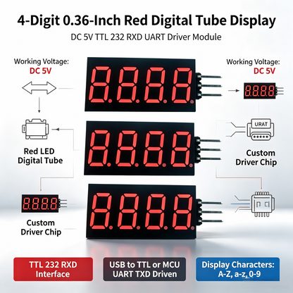 DM49C04 4-Digit 7-Segment LED Display Module – UART TTL Serial Port ASCII Text Display for Arduino UNO MEGA2560 LEONARDO MICRO NANO