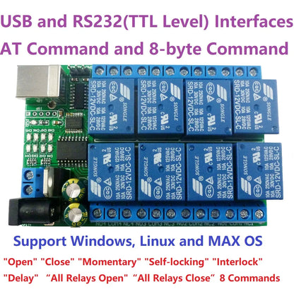 UD23A08 8-Channel Serial Relay Controller – USB/TTL/RS232 Multi-Voltage Smart Switch for PLC Automation & Industrial Control