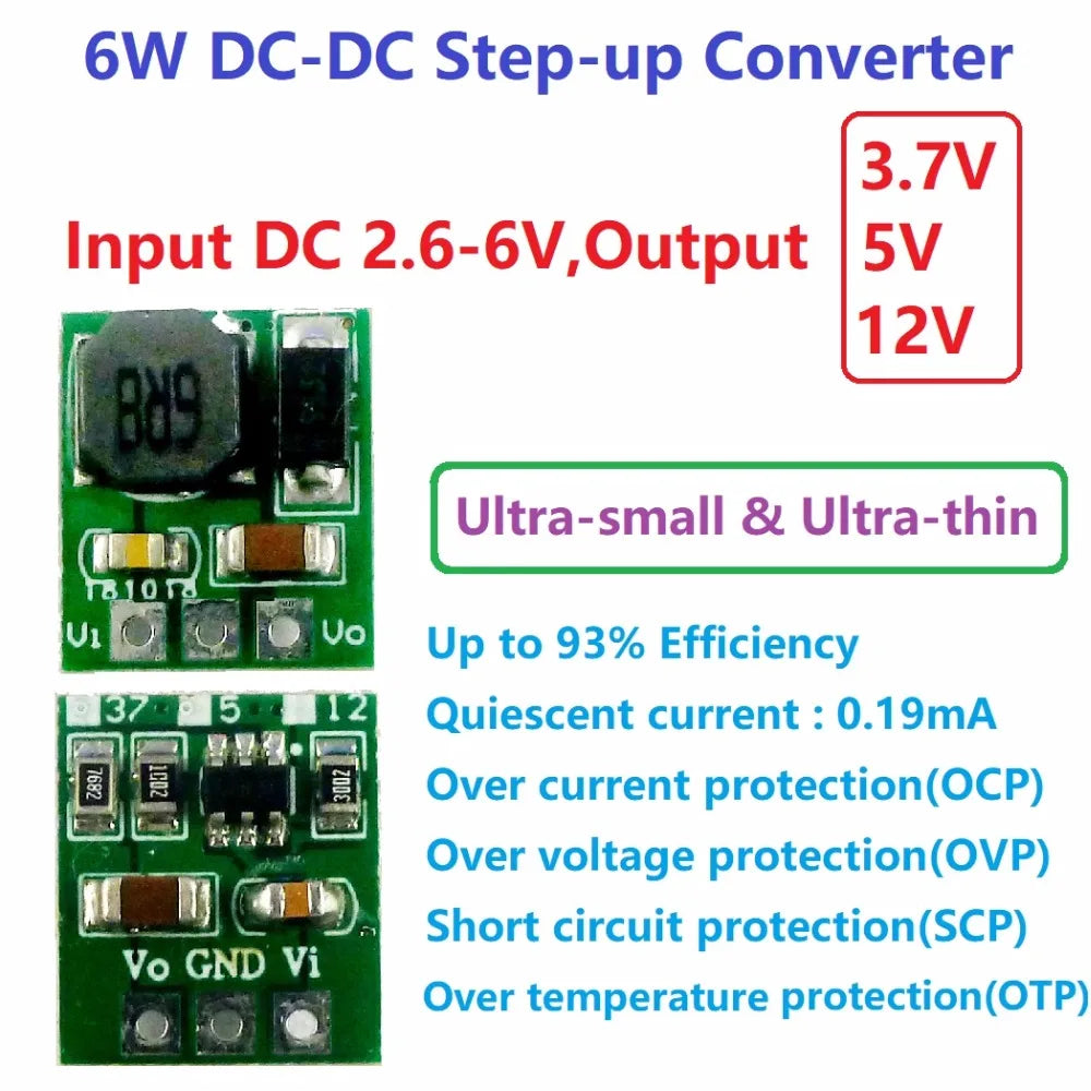 10Pcs DD0512MA Mini 5W Boost Converter – DC 2.6-6V to 3.7V/5V/12V Adjustable Step-Up Regulator Module for DIY Electronics