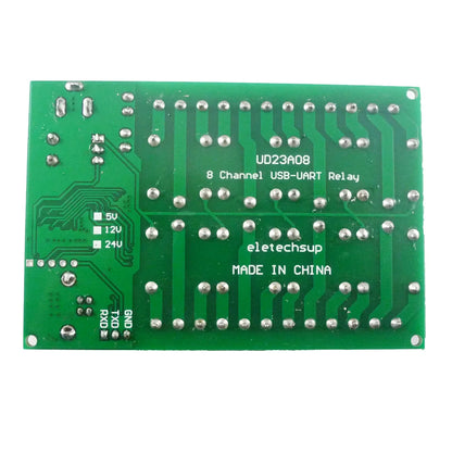 UD23A08 8-Channel Serial Relay Controller – USB/TTL/RS232 Multi-Voltage Smart Switch for PLC Automation & Industrial Control
