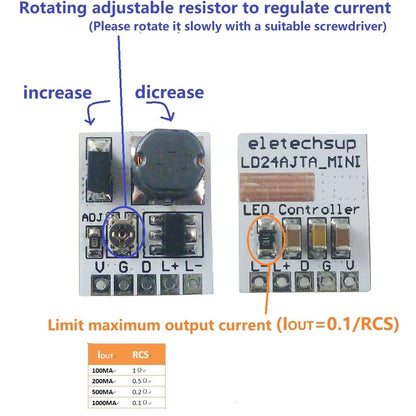 DC 12V-24V Constant Current PWM LED Dimmer Driver – 0-910mA Adjustable Output Module LD24AJTA_MINI for Arduino ESP32 Lighting Control