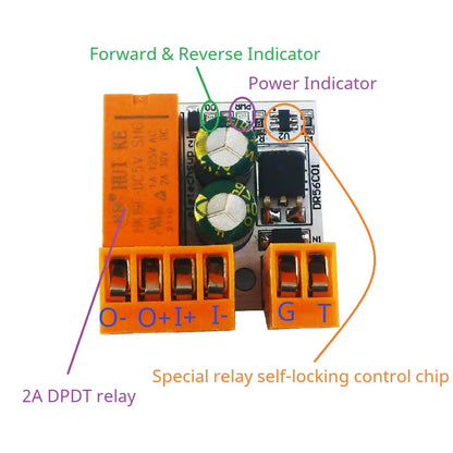 2A DPDT Relay Module – Motor Forward Reverse Self-Locking Controller with Pluggable Terminal for DC Polarity Reversal & Bistable Control