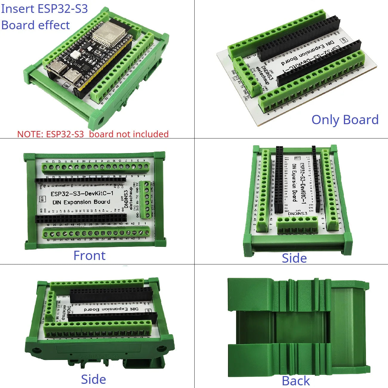 DNDINS3 DIN Rail ESP32-S3 Development Board – N16R8/N8R8 GPIO Expansion Module with 3.96mm Screw Terminals for Industrial IoT Arduino