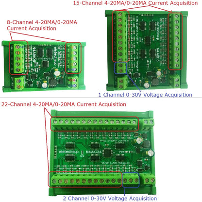 N4AIA08/N4AIB16/N4AIC24 8-24CH 4-20mA Current Transducer – RS485 Modbus RTU Analog Input Module with 12-bit ADC for PLC SCADA