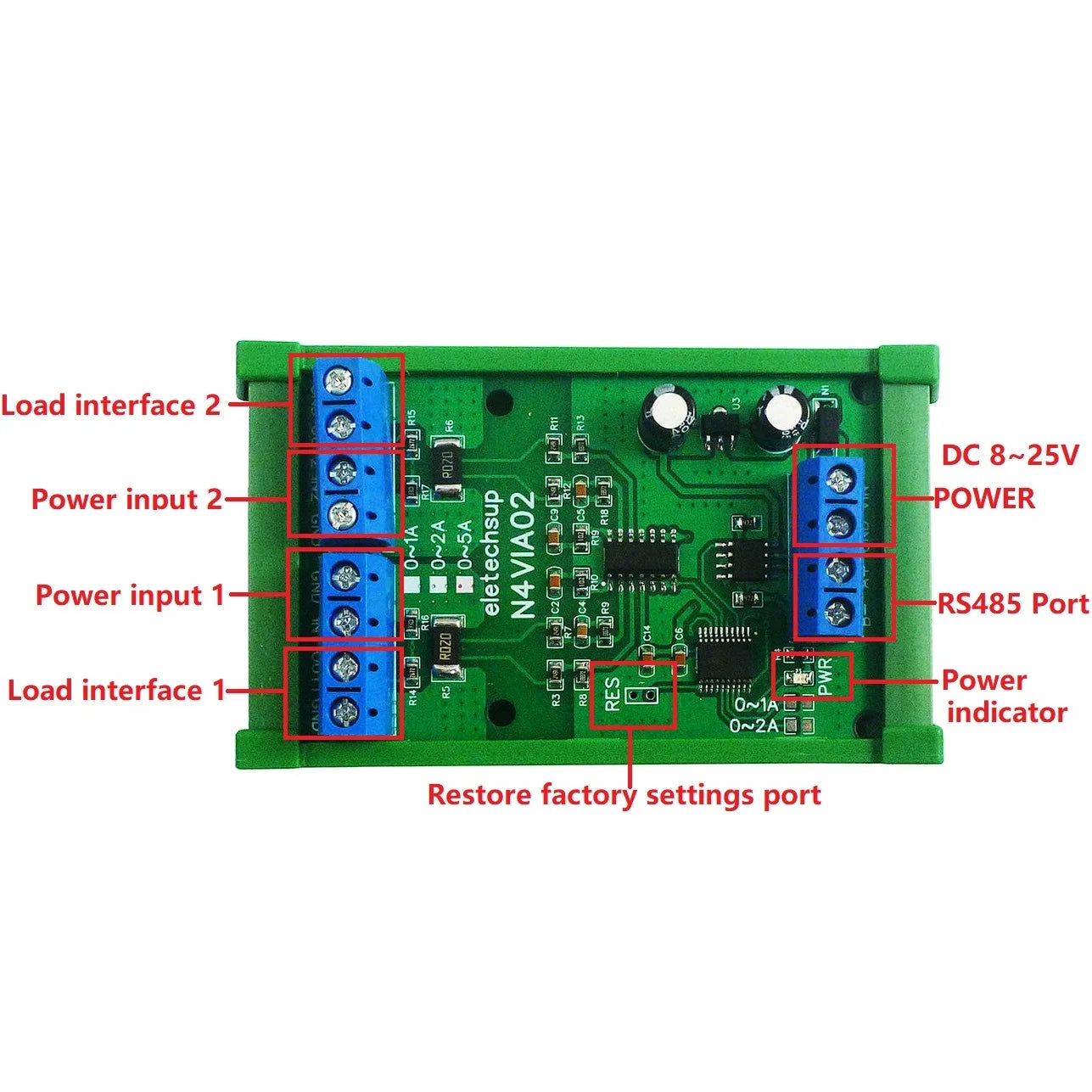 N4VIA02 Multifunctional RS485 Ammeter Voltmeter – 0-30V / 0-5A Modbus RTU DC Power Measurement Module for PLC SCADA Industrial Automation