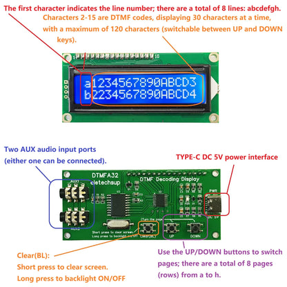 120Bit Dual-Tone Multi-Frequency Decoder DTMF Decoding LCD Display Phone Speech Decoding Voice Board Home Automation IOT Module DTMFA32
