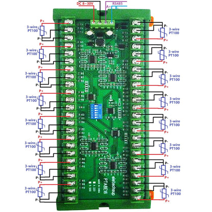 16CH PT100 Temperature Acquisition Module – DC 12/24V RS485 Modbus RTU Collector Board -40°C to +500°C for Industrial Monitoring PTA8E16