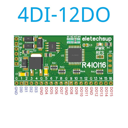 Modbus RTU Digital I/O RS485 Board – 16DI/16DO/8DI-8DO/4DI-12DO/12DI-4DO Selectable for Arduino ESP32 ESP8266 PLC Smart Home