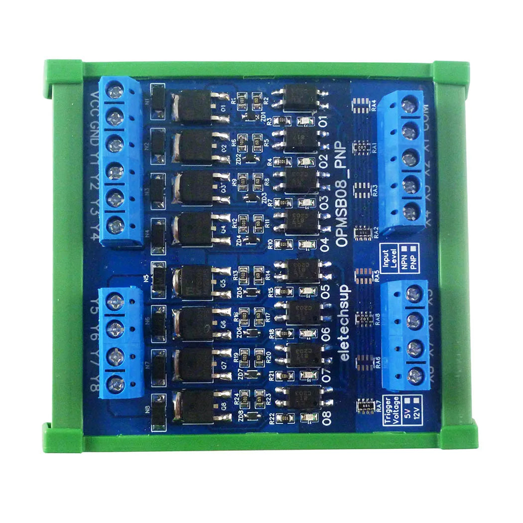 OPMSB08 8CH PWM Signal Amplifier Module – DC 3.3-24V 0-2kHz NPN/PNP Logic Level Shifter 5A High Current IO Booster for LED & Motor Control