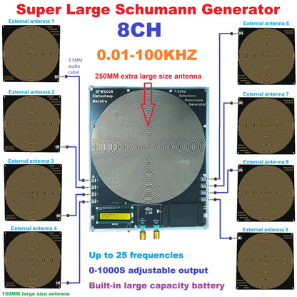 SFWSC08 8CH 250mm Schumann Resonance Generator – 25 Frequencies 7.83Hz Sleep Aid Device with 0.01-100000Hz Adjustable for Meditation Relaxation
