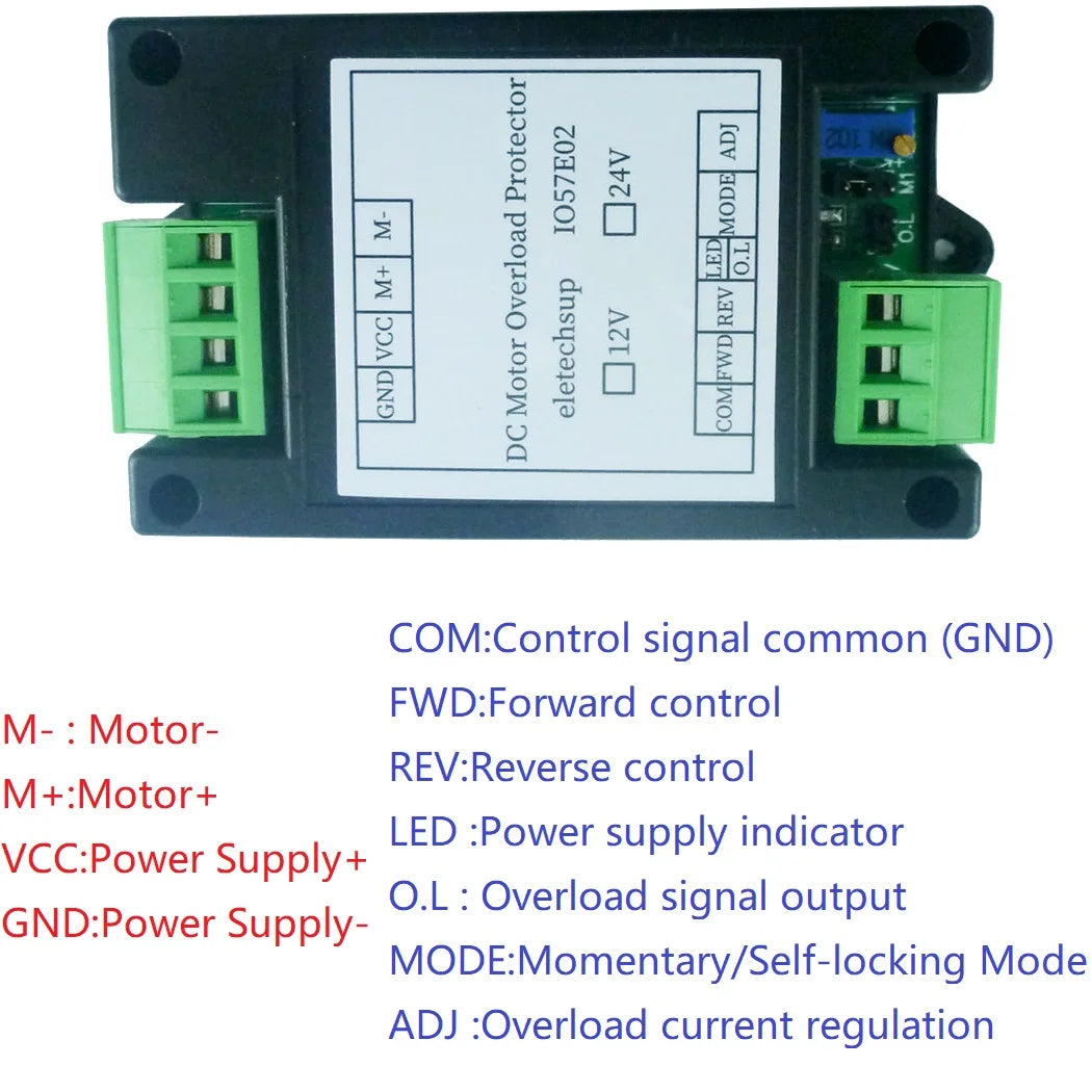 IO57E02 Power Brushed Motor Controller Module 12V 24V DC Overload Overcurrent Short Circuit Protector Forward Reverse Control