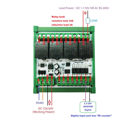 4CH Pulse Counter RS485 Relay Module – Modbus RTU Remote IO Controller with Multifunctional Wired Control for Simple PLC Replacement N4CRB04