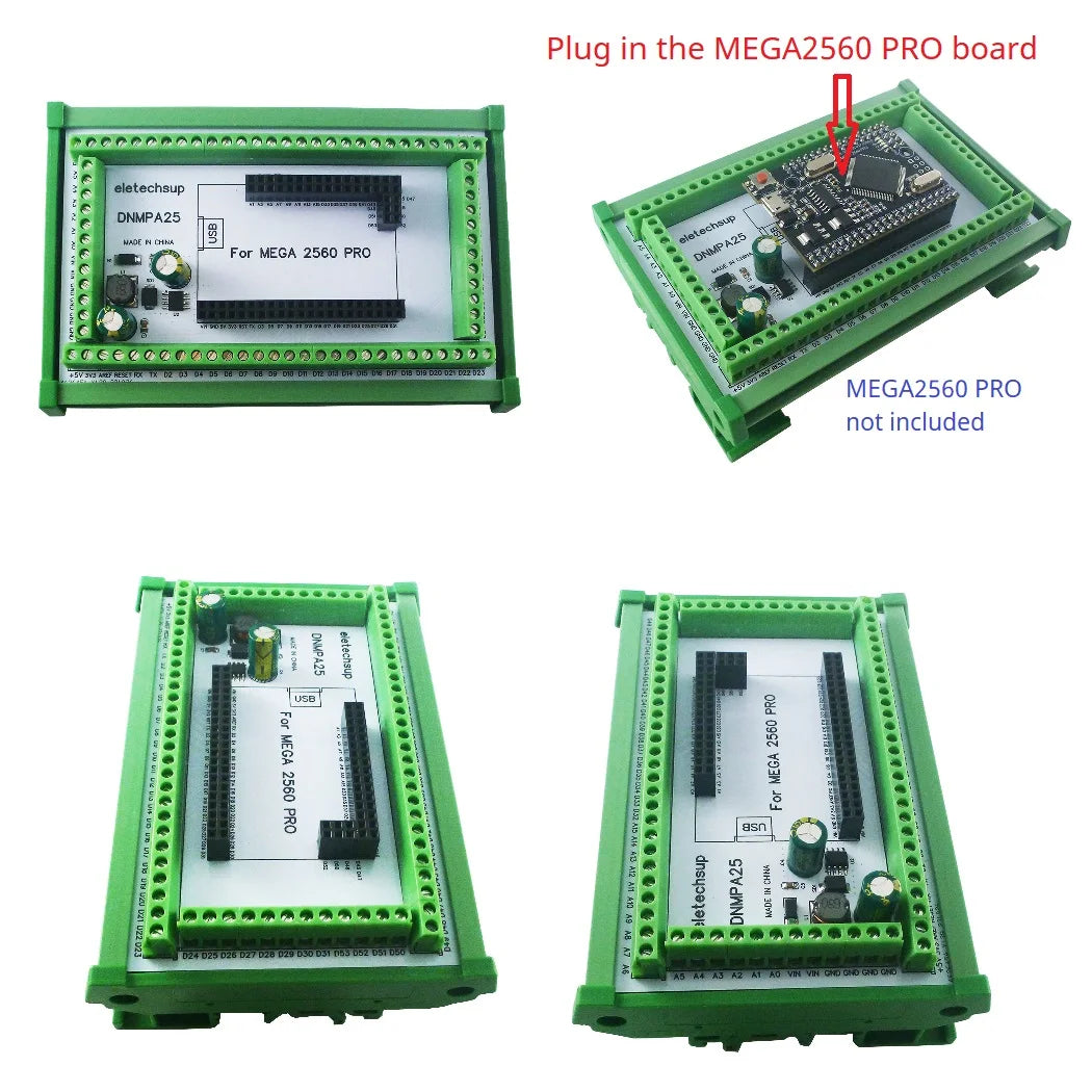 DNMPA25 DIN Rail Mount Screw Terminal Adapter – 12V/24V Expansion Board with 5V/2A DC-DC Converter for Arduino MEGA2560 Pro