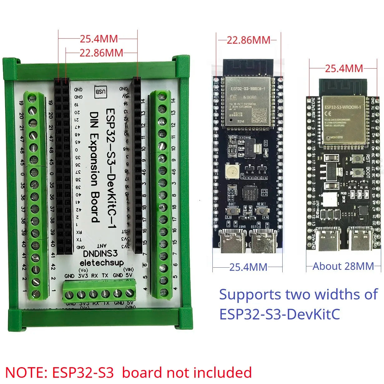 DNDINS3 DIN Rail ESP32-S3 Development Board – N16R8/N8R8 GPIO Expansion Module with 3.96mm Screw Terminals for Industrial IoT Arduino