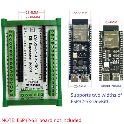 DNDINS3 DIN Rail ESP32-S3 Development Board – N16R8/N8R8 GPIO Expansion Module with 3.96mm Screw Terminals for Industrial IoT Arduino