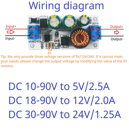 ND9024TA 30W Ultra-Wide Voltage Regulator Module – DC 10-90V to 5V/12V/24V Adjustable Buck Converter for UPS E-Bike EV Solar New Energy