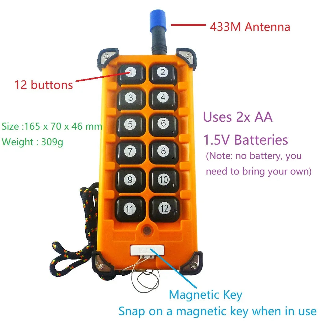 RC44B12+RF34C12 12CH 433MHz 20dBm FSK Rolling Code Wireless Relay Kit – Moisture Proof Garage Door & Smart Home Controller