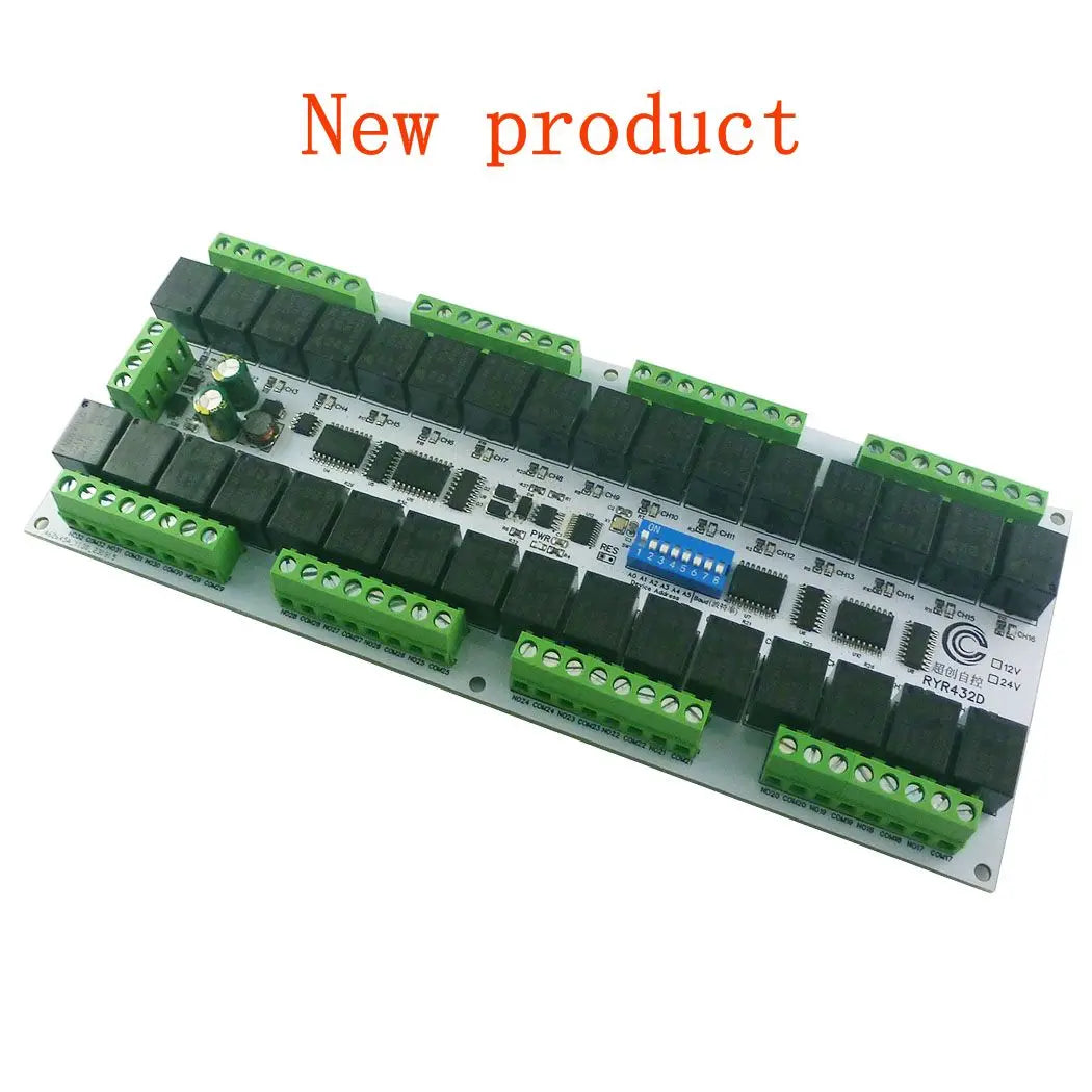 RYR432D 32CH 20A DIN Rail Relay Module – RS485 Modbus RTU with DIP Switch Setup for PLC Industrial Automation Smart Home