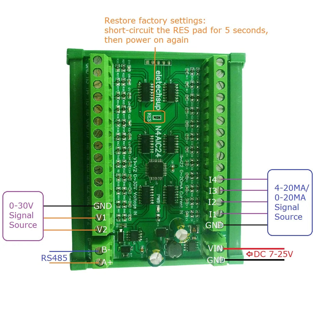 N4AIA08/N4AIB16/N4AIC24 8-24CH 4-20mA Current Transducer – RS485 Modbus RTU Analog Input Module with 12-bit ADC for PLC SCADA
