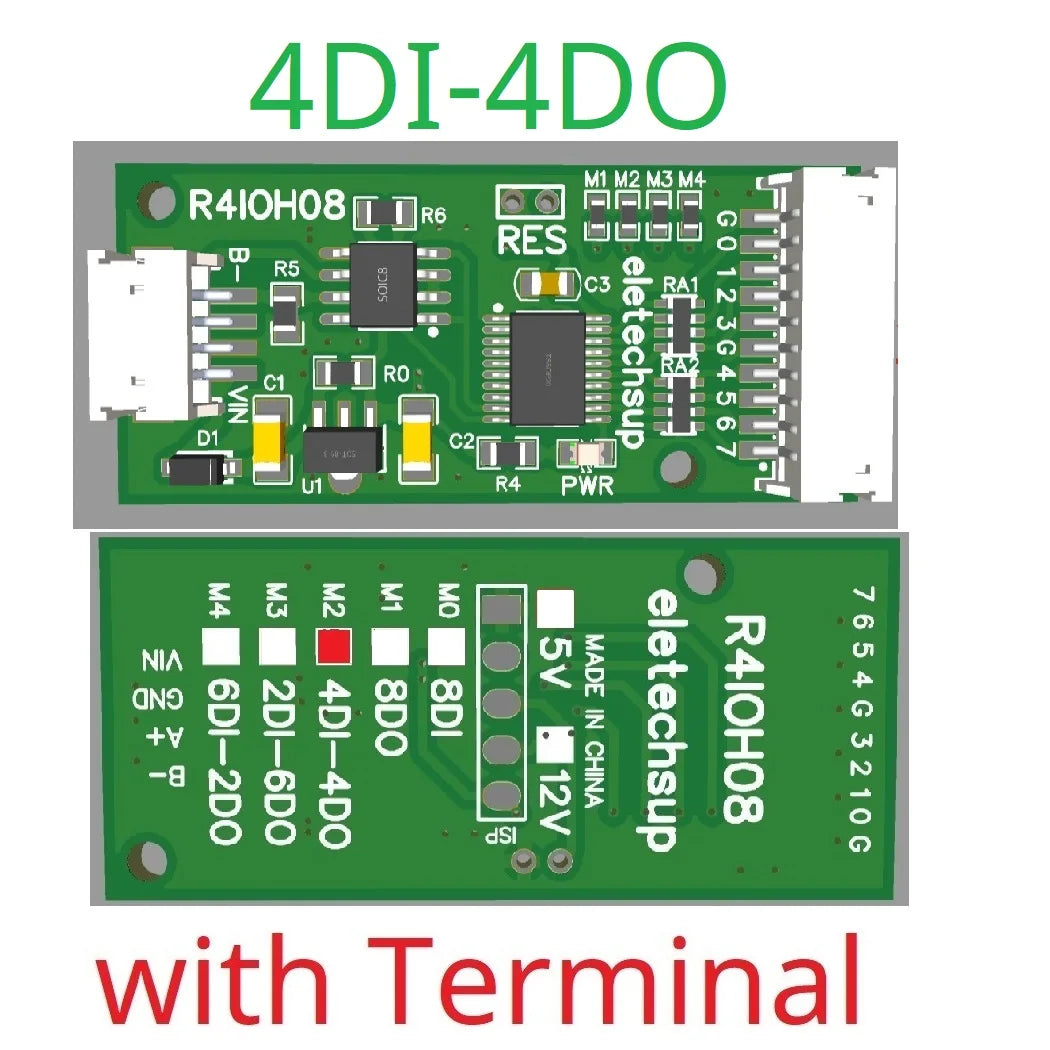R4IOH08 Mini 8CH RS485 Multifunction DI-DO Module – 5 Modes NPN/PNP Configurable Digital IO Board Modbus RTU for PLC Expansion DC 5V/12V/24V