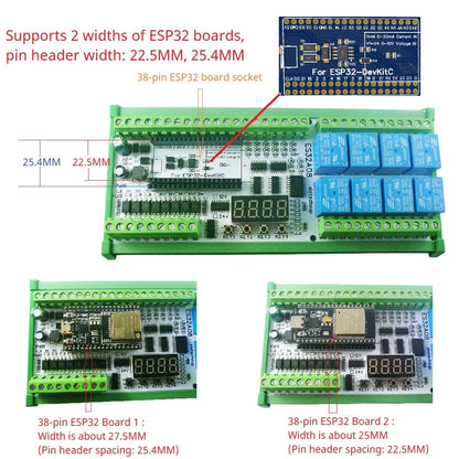 ES32A08 ESP32 Industrial IO Expansion Board – 8AI-8DI-8DO Relay Module with RS485 Modbus & WiFi for PLC Automation IoT DIY