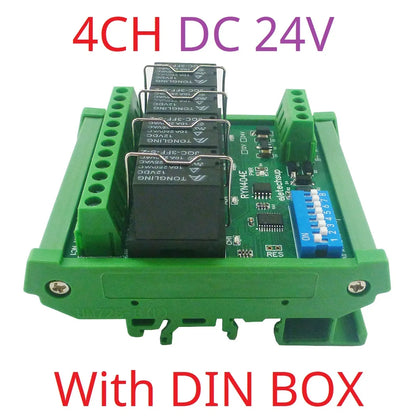 RYN404E/RYN408F 4/8CH Pluggable Relay Module – RS485 Modbus RTU with DIP Switch Slave ID & Baud Rate for PLC Automation