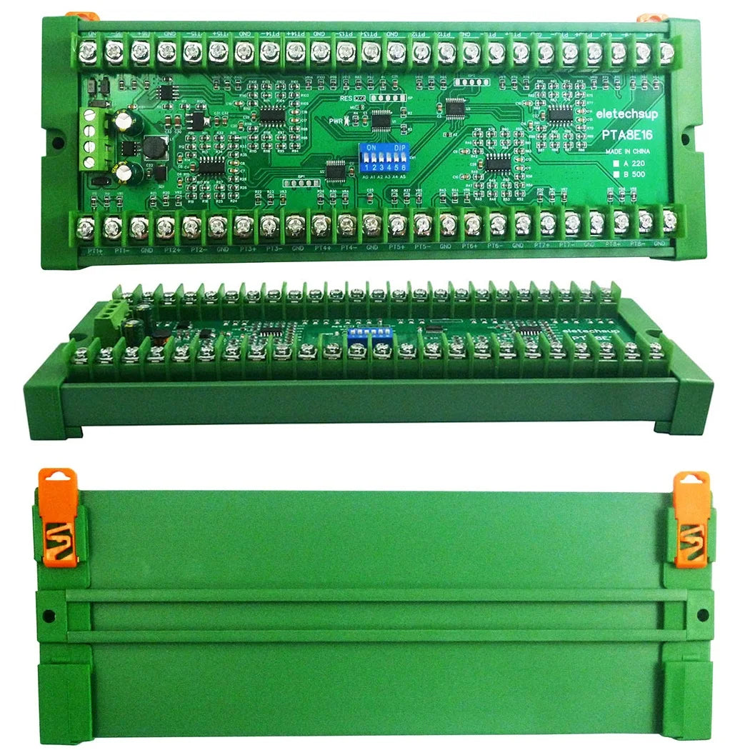16CH PT100 Temperature Acquisition Module – DC 12/24V RS485 Modbus RTU Collector Board -40°C to +500°C for Industrial Monitoring PTA8E16