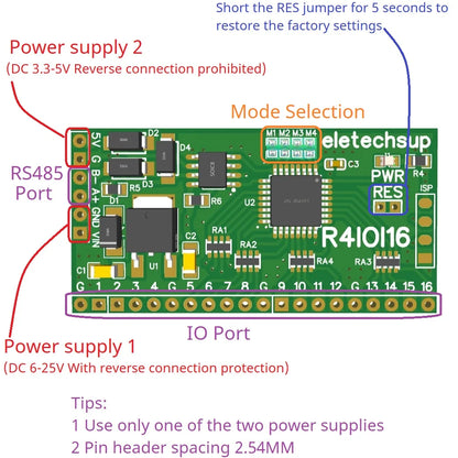 Modbus RTU Digital I/O RS485 Board – 16DI/16DO/8DI-8DO/4DI-12DO/12DI-4DO Selectable for Arduino ESP32 ESP8266 PLC Smart Home