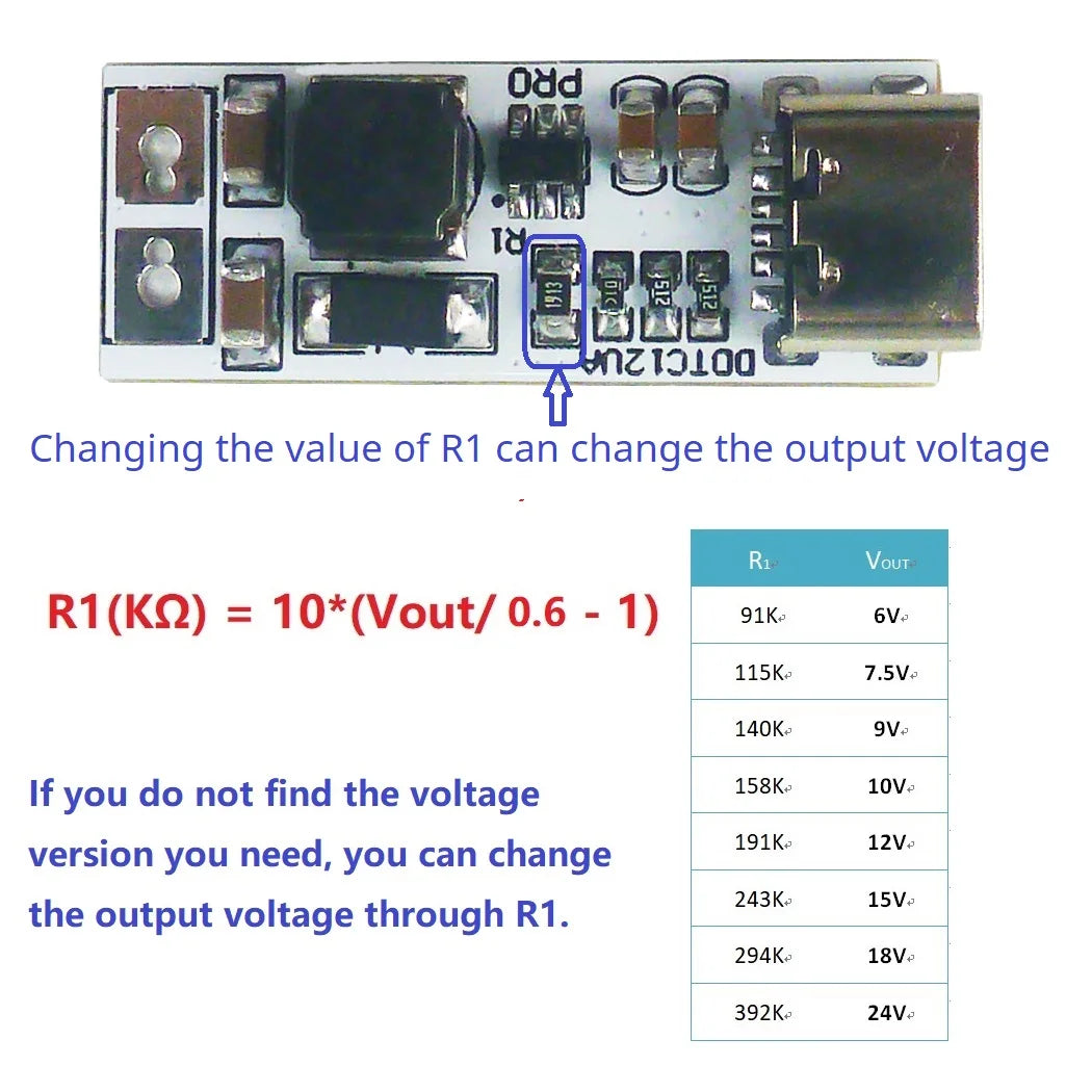 Full Function Type-C PD/QC Boost Converter – USB 5V to 6V/9V/12V/15V/24V 9W DC-DC Step-Up Module for Arduino Smart Home Speaker