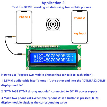 120Bit Dual-Tone Multi-Frequency Decoder DTMF Decoding LCD Display Phone Speech Decoding Voice Board Home Automation IOT Module DTMFA32