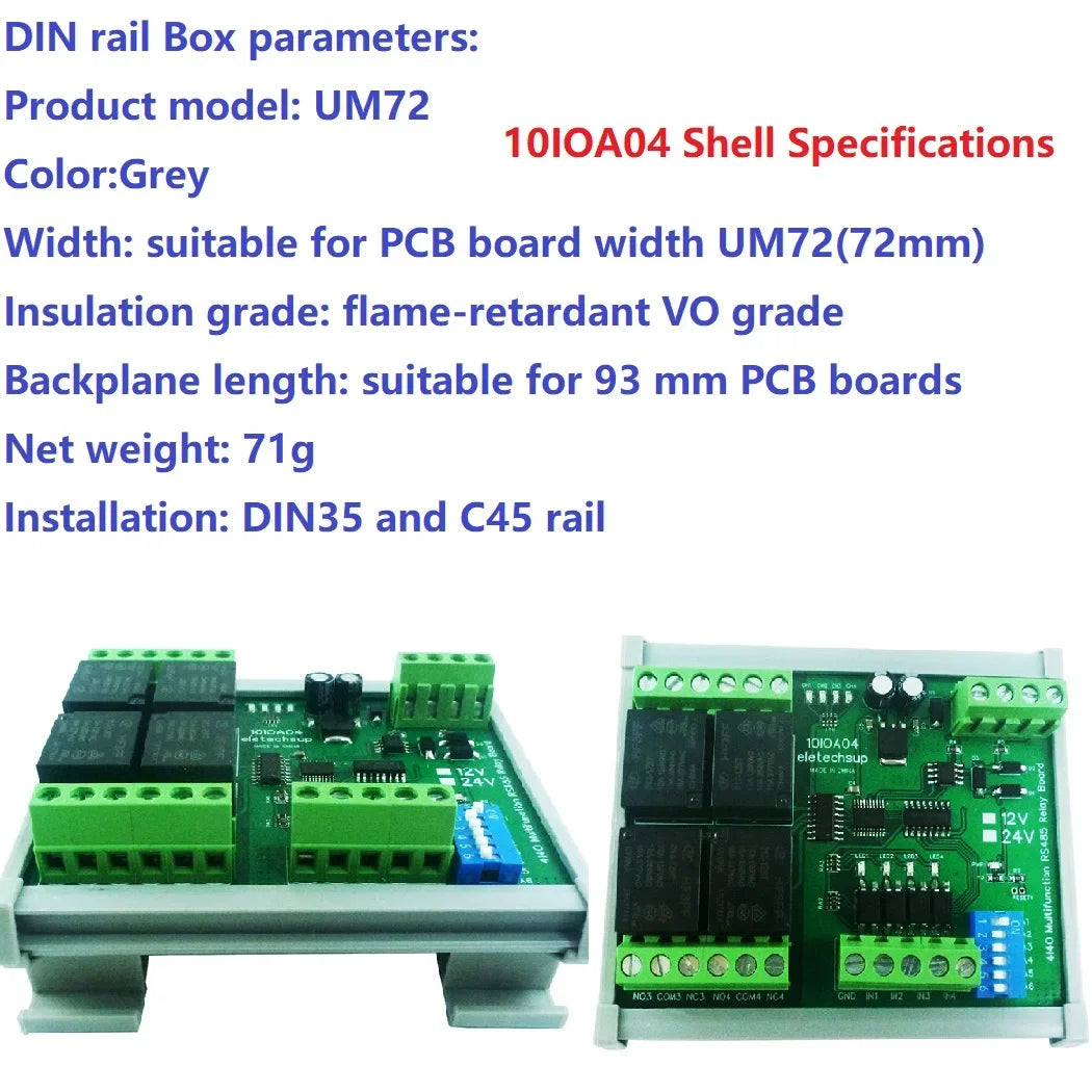 12CH Modbus RTU Relay Module – RS485 10A Digital Output Board with Opto-Isolated Inputs DIN Rail for PLC Industrial Automation