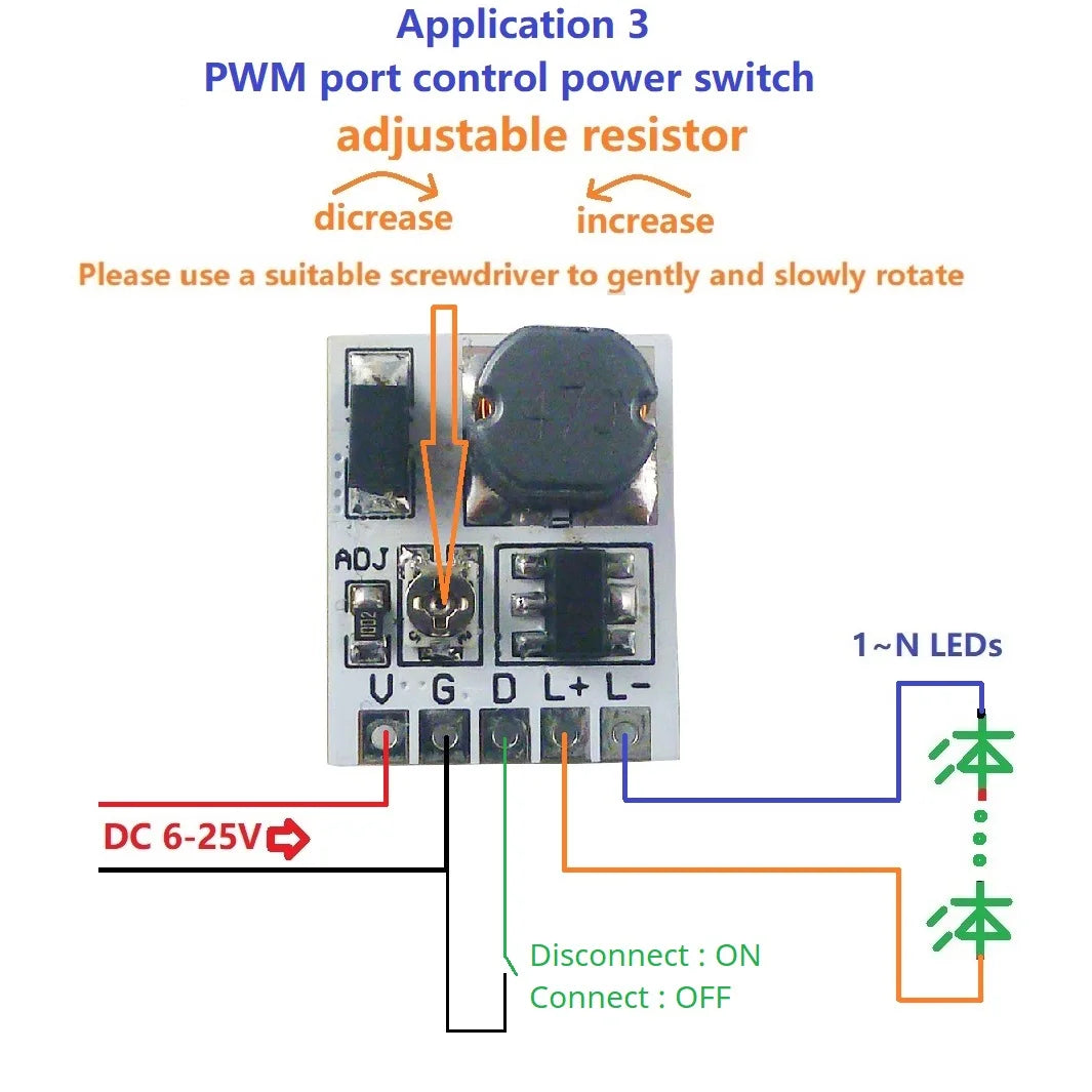 DC 12V-24V Constant Current PWM LED Dimmer Driver – 0-910mA Adjustable Output Module LD24AJTA_MINI for Arduino ESP32 Lighting Control