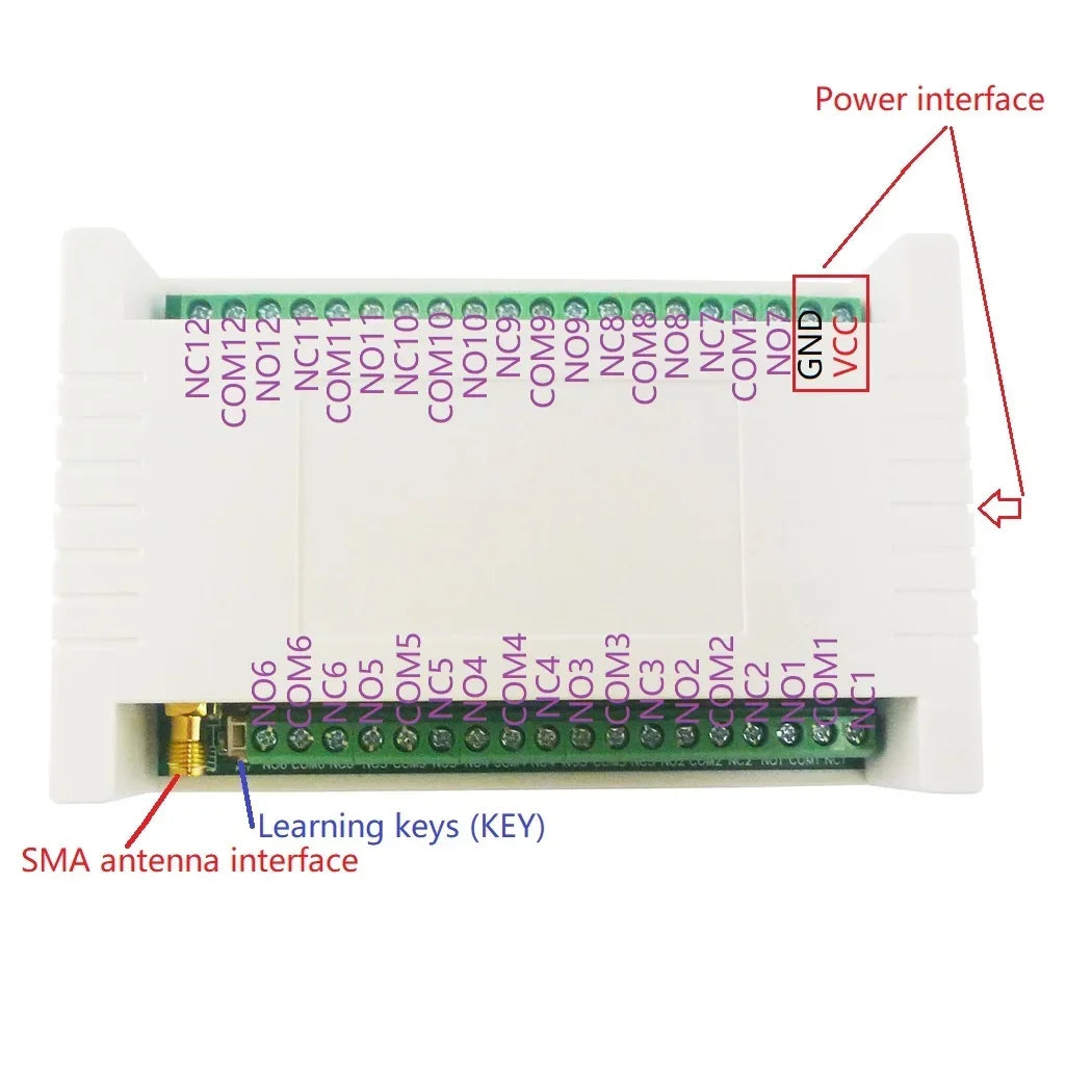 RC44B12+RF34C12 12CH 433MHz 20dBm FSK Rolling Code Wireless Relay Kit – Moisture Proof Garage Door & Smart Home Controller