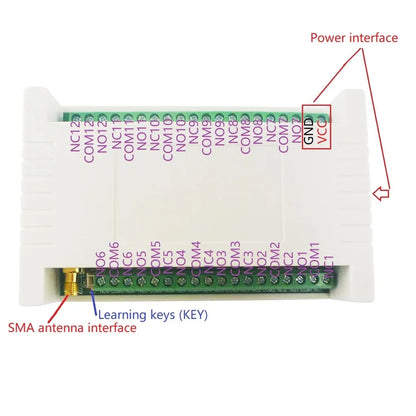 RC44B12+RF34C12 12CH 433MHz 20dBm FSK Rolling Code Wireless Relay Kit – Moisture Proof Garage Door & Smart Home Controller