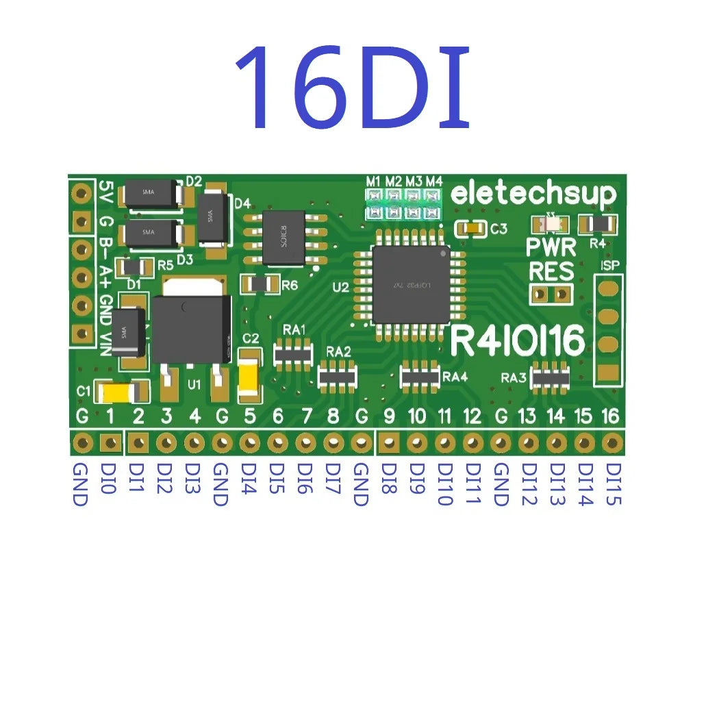Modbus RTU Digital I/O RS485 Board – 16DI/16DO/8DI-8DO/4DI-12DO/12DI-4DO Selectable for Arduino ESP32 ESP8266 PLC Smart Home