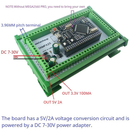 DNMPA25 DIN Rail Mount Terminal Block Adapter – DC 12V/24V Expansion Board for Arduino MEGA2560 Pro Smart Home DIY