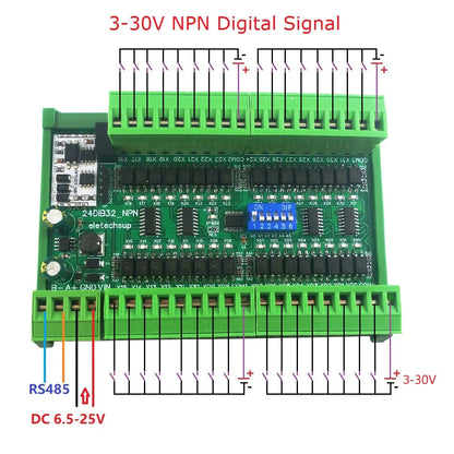 24DIA16/24DIB32/24DIC48 16-48CH Digital Input Module – NPN/PNP Switch PLC IO Expansion Board with 3000VDC Isolation RS485 Modbus RTU