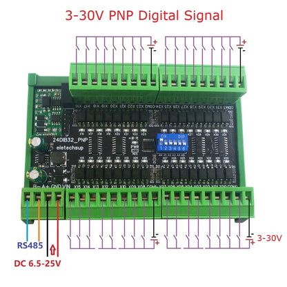 24DIA16/24DIB32/24DIC48 16-48CH Digital Input Module – NPN/PNP Switch PLC IO Expansion Board with 3000VDC Isolation RS485 Modbus RTU