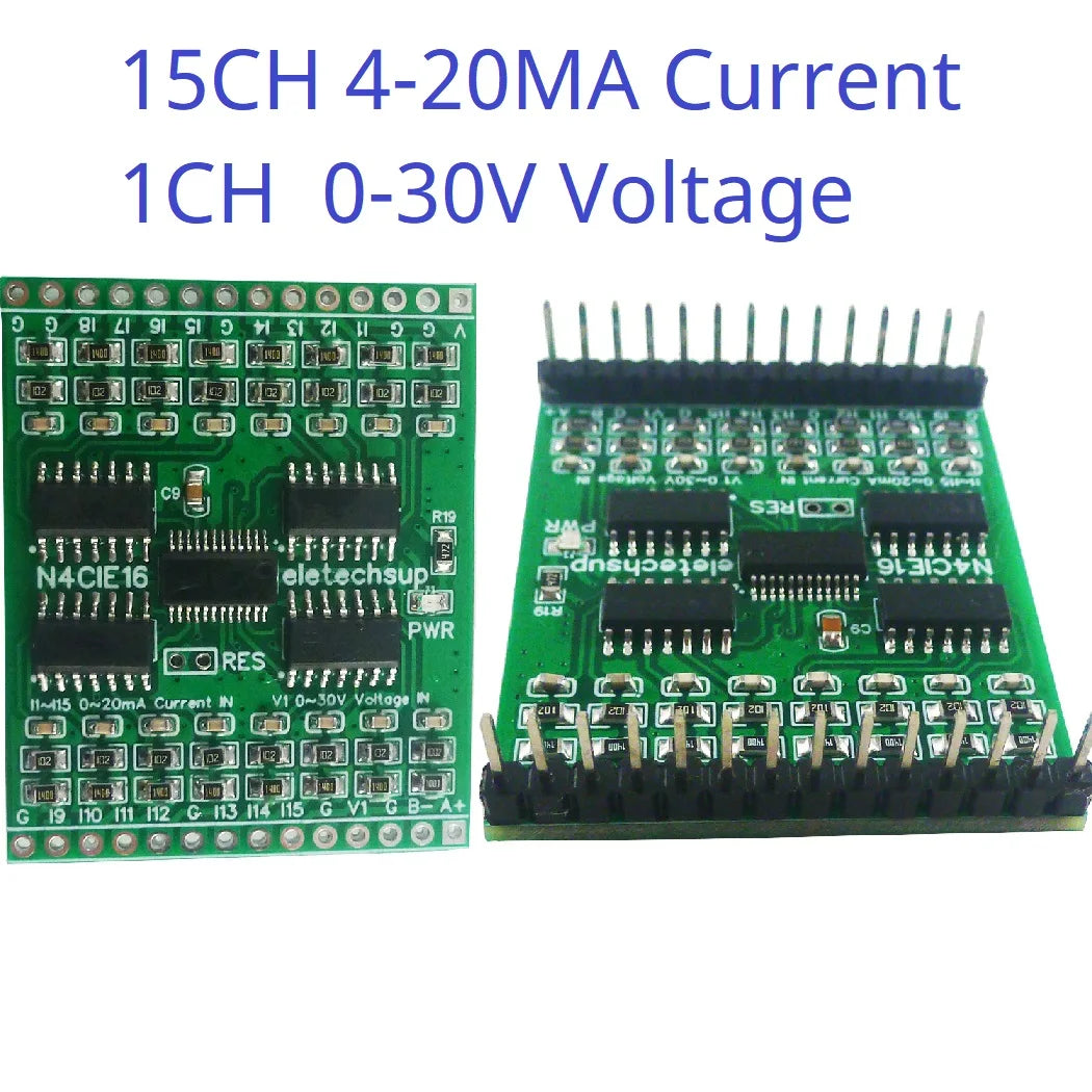 N4CID08/N4CIE16/N4CIF24 8-24CH 4-20mA/0-30V to RS485 Converter – 2.54mm Pin Modbus RTU Analog Input ADC Collector Board for PLC SCADA DCS