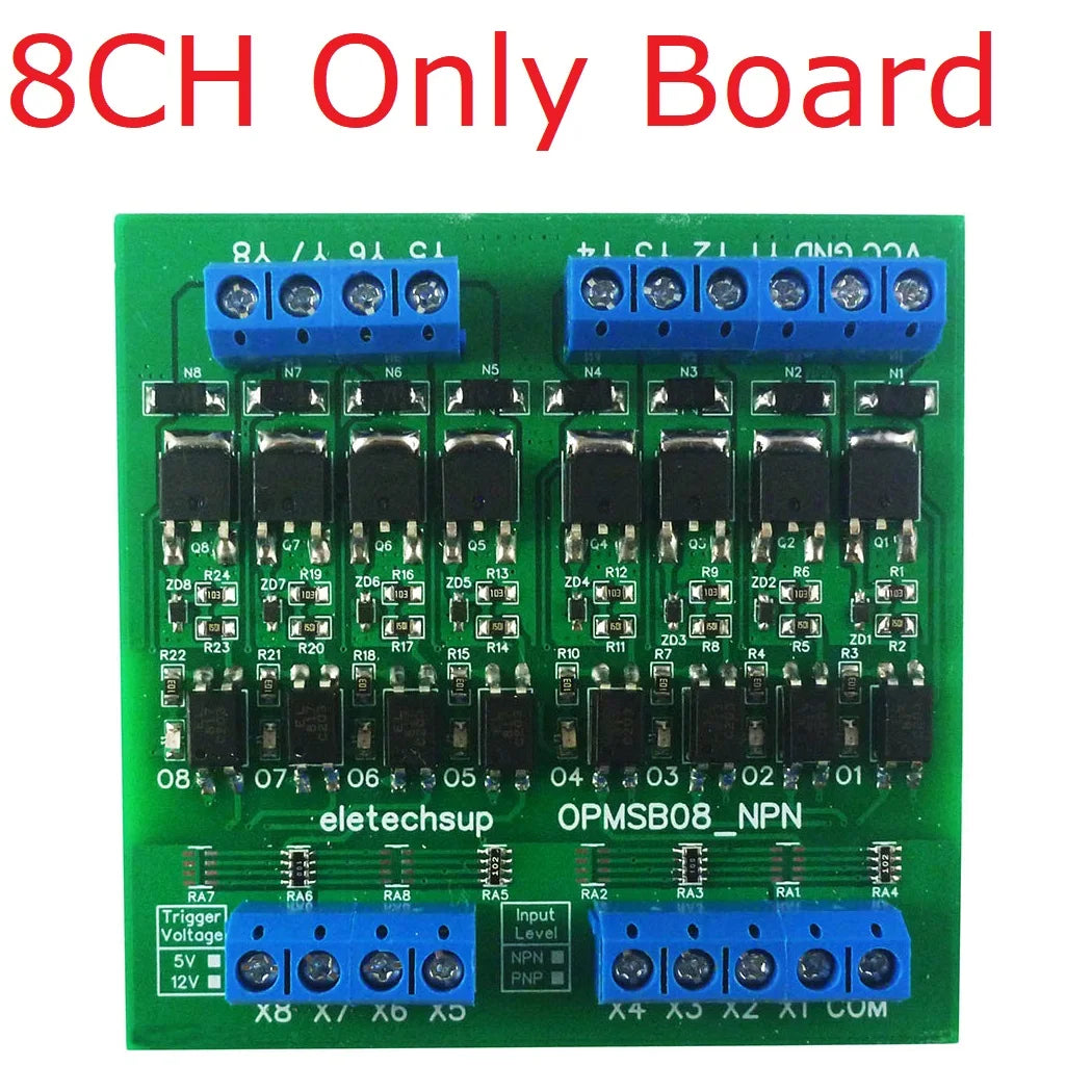 OPMSB08 8CH PWM Signal Amplifier Module – DC 3.3-24V 0-2kHz NPN/PNP Logic Level Shifter 5A High Current IO Booster for LED & Motor Control