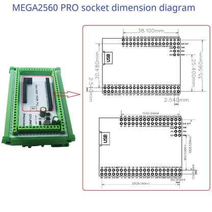 DNMPA25 DIN Rail Mount Terminal Block Adapter – DC 12V/24V Expansion Board for Arduino MEGA2560 Pro Smart Home DIY