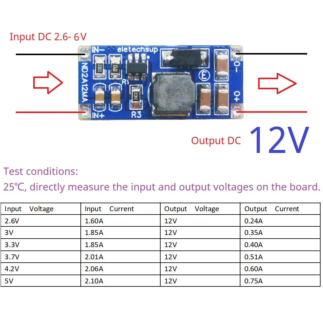 ND2A12MA 8W DC-DC Boost Converter – 2.6-6V to 5V/8.4V/12V Step-Up Module with UVL OTP OVP SCP for LED Li-ion Lipo