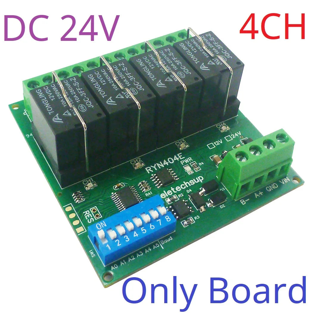 RYN404E/RYN408F 4/8CH Pluggable Relay Module – RS485 Modbus RTU with DIP Switch Slave ID & Baud Rate for PLC Automation