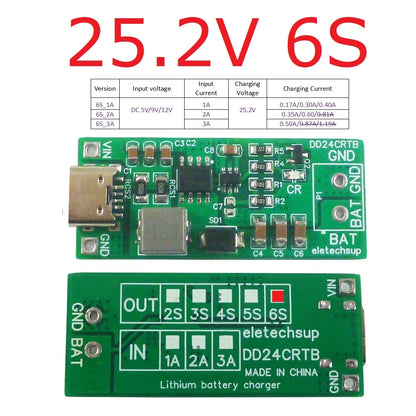 DD24CRTB 2-6S Type-C Boost Charger Module – 5V to 8.4V/12.6V/16.8V/21V/25.2V for 7.4V-22.2V Li-ion LiPo 18650 Battery Pack